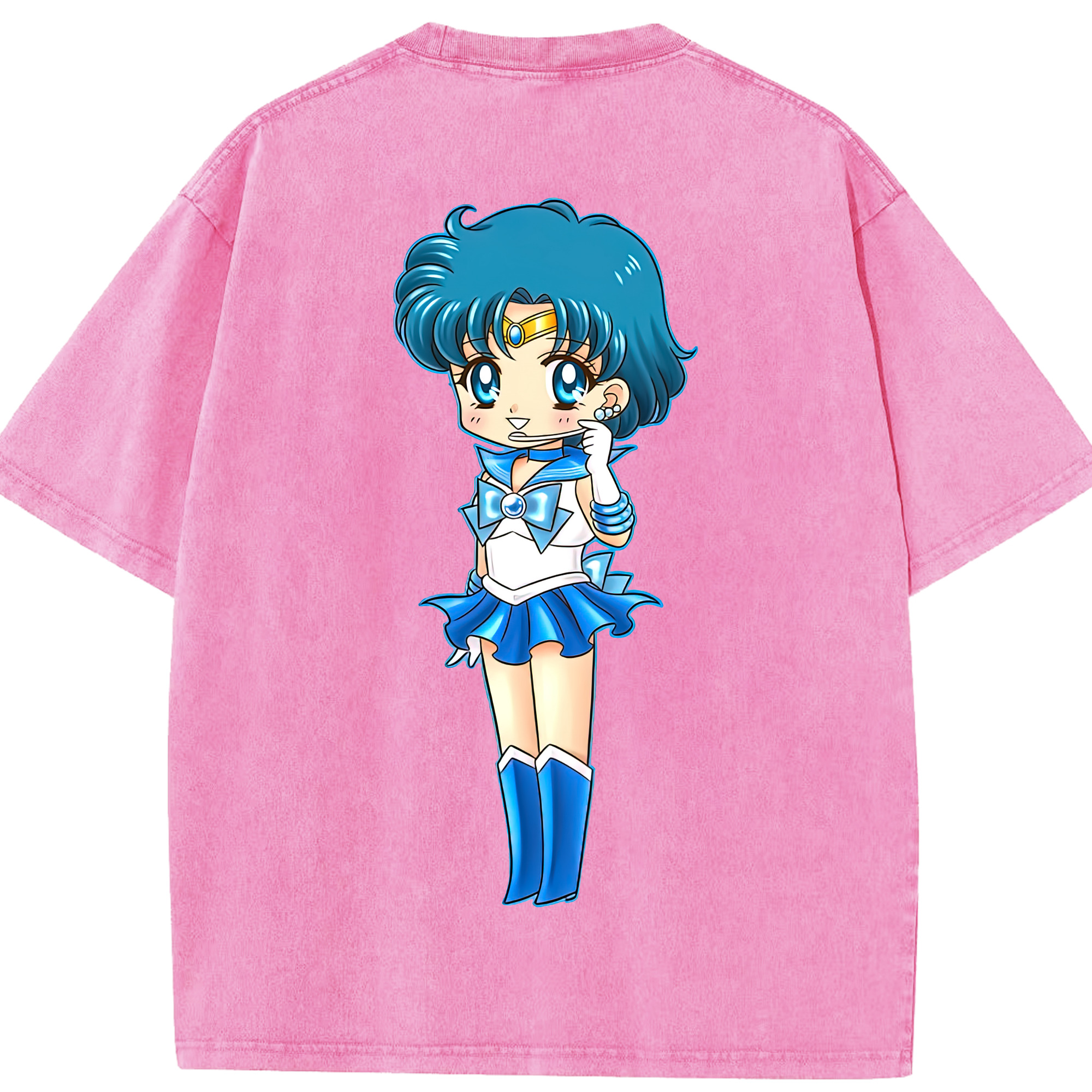（画像用） 美少女戦士セーラームーン 水野 亜美 みずの あみ Sailor Moon Mizuno Ami 綿100% ヴィンテージ風 半袖Tシャツ（背面プリント）